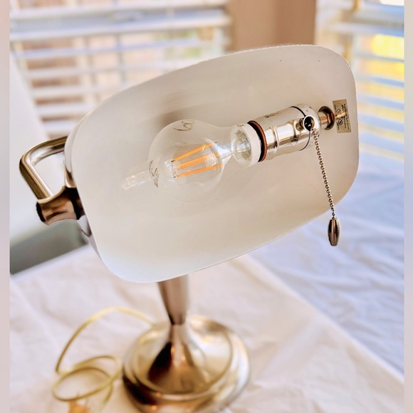 VINTAGE 15” Bankers Desk Lamp Elegant Chrome Matte Silver - Picture 12 of 16